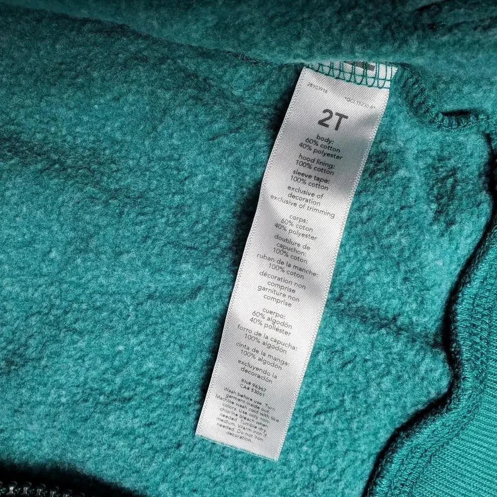 OshKosh B'gosh Green Full Zip Hoodie, Size 2T